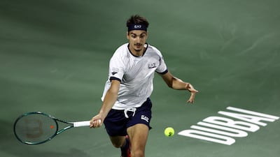 Lorenzo Sonego in action against Daniil Medvedev. Reuters