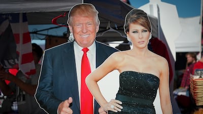 A cardboard cut-out of Donald and Melania Trump in Salem, Virginia, on November 2, 2024 (Joshua Longmore / The National)