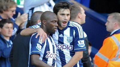 Youssouf Mulumbu, left, and central midfield partner Claudio Yacob have helped propel West Bromwich Albion up into the top four of the Premier League with their combative style. Olly Greenwood /AFP