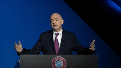 Fifa president Gianni Infantino at the congress of the Uefa governing body on March 3, 2020. AP Photo
