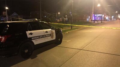 In this image from 41 KSHB Kansas City Action News police work the scene of a shooting outside a Kansas City, Kansas bar Sunday, October 6, 2019. AP