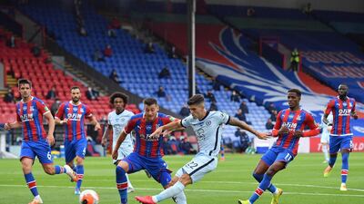 Christian Pulisic shoots to score Chelsea's second goal in the 3-2 win at Crtstal Palace. AFP