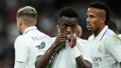 Vinicius Junior celebrates after scoring Real's fourth goal. AP