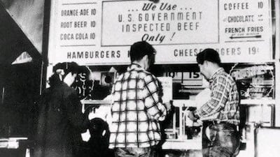 Customers line up outside the first McDonald's hamburger stand in San Bernadino. AP Photo