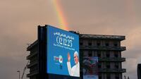 A rainbow appears over Beirut during Pope Leo's visit to the city, on Monday. AP