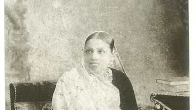 Portrait of Rajabai, wife of Roychand Deepchand and mother of Seth Premchand, who funded the construction of the Rajabai Clock Tower