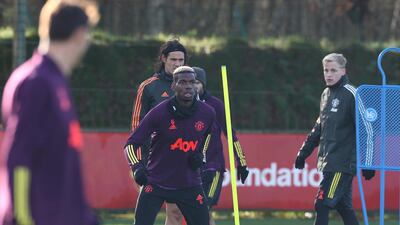 Paul Pogba during training at the at Aon Training Complex ahead of Manchester United's Champions League clash against Istanbul Basaksehir. Getty