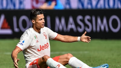 Juventus' Portuguese forward Cristiano Ronaldo reacts after being tackled. AFP