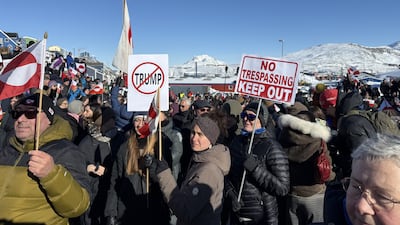 Greenlanders gather in the city centre of their capital, Nuuk, last March to protest US President Donald Trump's remarks on the sovereignty of their country. Getty