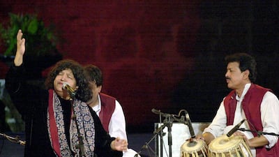 Parveen on stage late in 2003 during the 39th Carthage cultural festival, outside Tunis. AFP