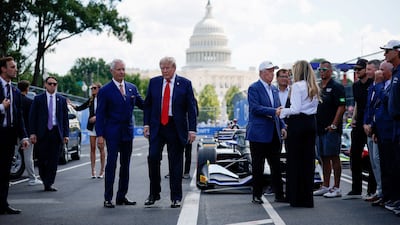 US President Donald and his wife Melania attend the Freedom 250 Grand Prix IndyCar series race in Washington. Reuters