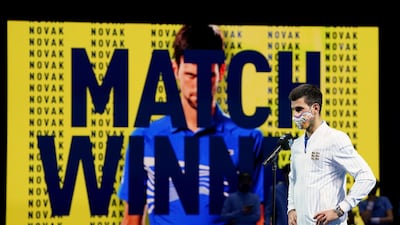 Novak Djokovic following his victory over Diego Schwartzman during day two of the ATP Finals at The O2 Arena in London. PA