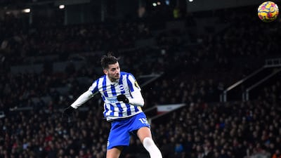 Brighton's Jakub Moder heads at goal. Reuters