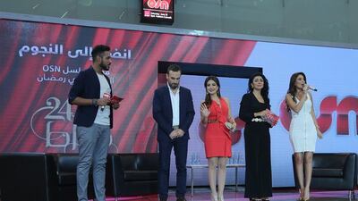 Abdullah Ben Haider, Abed Fahd, Maguy Bou Ghosn, Huda and Cyrine Abdelnour at The Dubai Mall. OSN