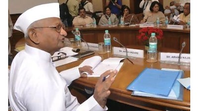 The social activist Anna Hazare speaks during a meeting at the Indian finance ministry in New Delhi. A reader praises his campaign against corruption. Stringer / Reuters