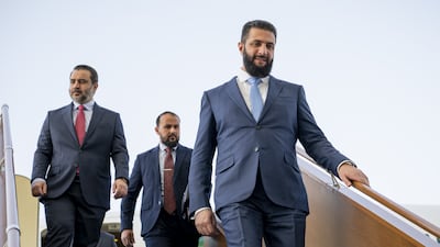 Mr Al Shara arrived in the UAE after meeting Qatar’s Emir Sheikh Tamim in Doha on Wednesday