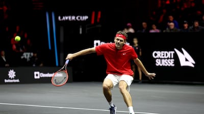 Taylor Fritz plays a backhand shot during the singles match against Cameron Norrie. Getty