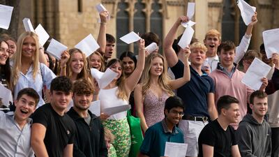 Students at Norwich School receive their A-Level results. PA