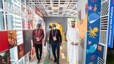 Sheikh Shakhbout tours the Nigeria pavilion at Expo 2020 Dubai.