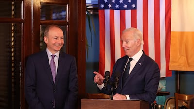 US President Joe Biden makes his point on Wednesday with Ireland’s Deputy Prime Minister, or Tanaiste, Micheal Martin. Photo: Government of Ireland