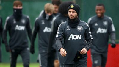 Juan Mata in the training session at the AON Complex, Manchester. PA
