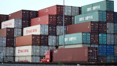 Shipping containers, some marked 'China Shipping', are stacked at the Port of Los Angeles, the nation's busiest container port, in California. Getty Images/AFP.