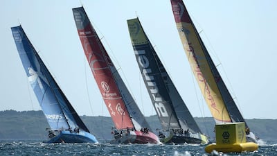 The start of Leg 9 of the Volvo Ocean Race between Lorient and Goteborg on June 16, 2015 in Lorient, western France. AFP PHOTO / JEAN-SEBASTIEN EVRARD