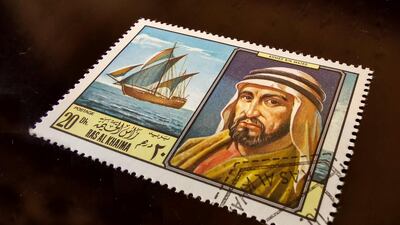 Issued in 1969, the stamp depicts Ahmad Bin Majed, a navigator, cartographer and author, born in 15th-century Julfar (Ras Al Khaimah’s name then. Ibn Majed wrote several books on marine science and the movements of ships, which helped people of the Arabian Gulf to reach the coasts of India, East Africa and other destinations. Courtesy Ritz-Carlton