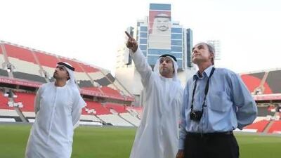 Inaki Alvares, Fifa's director of competitions, and other Fifa delegates, assess the pitch and facilities at Mohammed bin Zayed Stadium in Abu Dhabi yesterday. Delores Johnson / The National