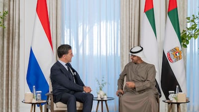 President Sheikh Mohamed received Dutch Prime Minister Mark Rutte in Abu Dhabi. Photo: @MohamedBinZayed / X