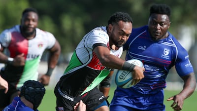 Jerry Baleilautoka of Abu Dhabi Harlequins in action against Jebel Ali Dragons. Victor Besa / The National
