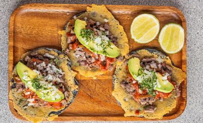 The skirt steak tacos typically cost Dh75. Photo: Lila Taqueria