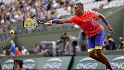 Nick Kyrgios of Australia plays a shot to Andy Murray of Britain during their men's singles match at the French Open tennis tournament at the Roland Garros stadium in Paris, France, May 30, 2015. REUTERS/Gonzalo Fuentes