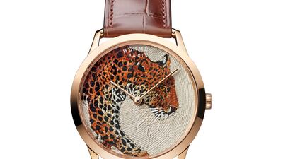 The Slim d’Hermes La Panthere de Robert features a panther captured in 3,500 individual pieces of leather mosaic. Photo: Hermes