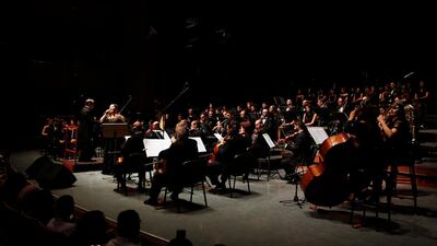Lebanese singer Abeer Naameh performs during a concert with the Syrian Symphonic orchestra held at the Opera House in Damascus, Syria. EPA