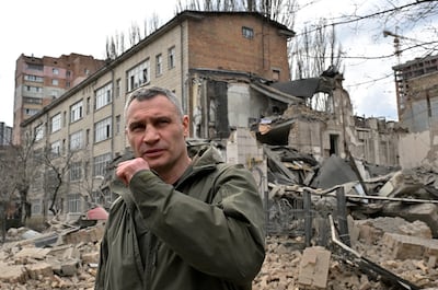 Kyiv's mayor Vitali Klitschko visits the site of a missile attack in Kyiv on March 25. AFP