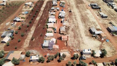 An aerial view shows tents at a camp for internally displaced people in northern Idlib, Syria. Reuters