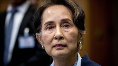 Myanmar's State Counsellor Aung San Suu Kyi looks on before the UN's International Court of Justice on December 11, 2019 in the Peace Palace of The Hague, on the second day of her hearing on the Rohingya genocide case. Aung San Suu Kyi appears at the UN's top court today, a day after the former democracy icon was urged to "stop the genocide" against Rohingya Muslims. Once hailed internationally for her defiance of Myanmar's junta, the Nobel peace laureate will this time be on the side of the southeast Asian nation's military when she takes the stand at the International Court of Justice. - Netherlands OUT / AFP / ANP / Koen Van WEEL