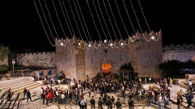 Israeli police guarding the blocked areas around Damascus Gate of the Old City in Jerusalem, April 25, 2021. EPA