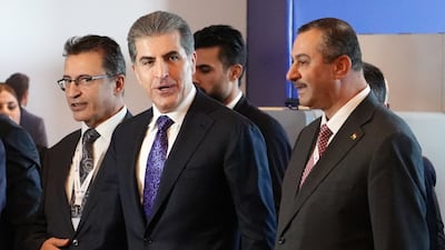 Nechirvan Barzani, centre. Middle East Images via AFP