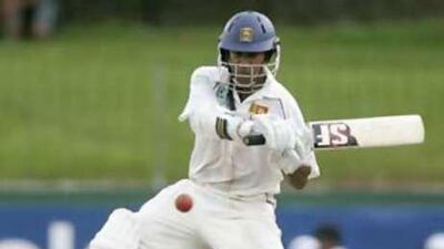 Malinda Warnapura in action in the first Test against India.