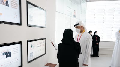 Sheikh Khaled is shown exhibits in the pavilion. Wam