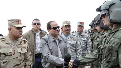 File picture of Egyptian president Abdel Fattah El Sisi during a tour of the border area with Libya on February 18, 2015 - days after Cairo bombed ISIL targets there. Photo courtesy of the Egyptian defence ministry/Reuters