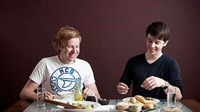 Scott Price, right, and his souf chef Jack Brennan of Verre Restaurant in Dubai enjoy lunch at Scott's home in Bur Dubai.