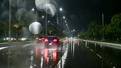 Wet roads in the capital, Abu Dhabi. Khushnum Bhandari / The National