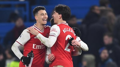 Gabriel Martinelli, left, has scored 10 goals so far during his debut season at Arsenal. EPA