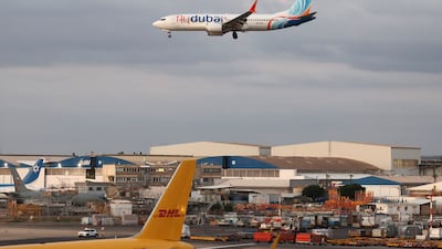 A flydubai plane carrying passengers from Tabuk, Saudi Arabia, lands at Ben Gurion International Airport in Israel on Wednesday. EPA