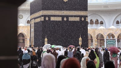 Muslims perform Umrah at the Grand Mosque during heavy rain in Makkah, Saudi Arabia. Reuters
