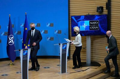 The leaders of Nato and the EU hold crisis talks in Brussels. AP