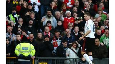 Steven Gerrard, Liverpool's English midfielder, was dismissed during their FA Cup defeat to Manchester United for the sort of challenge that Graeme Souness might have committed with impunity in his prime. Paul Ellis / AFP